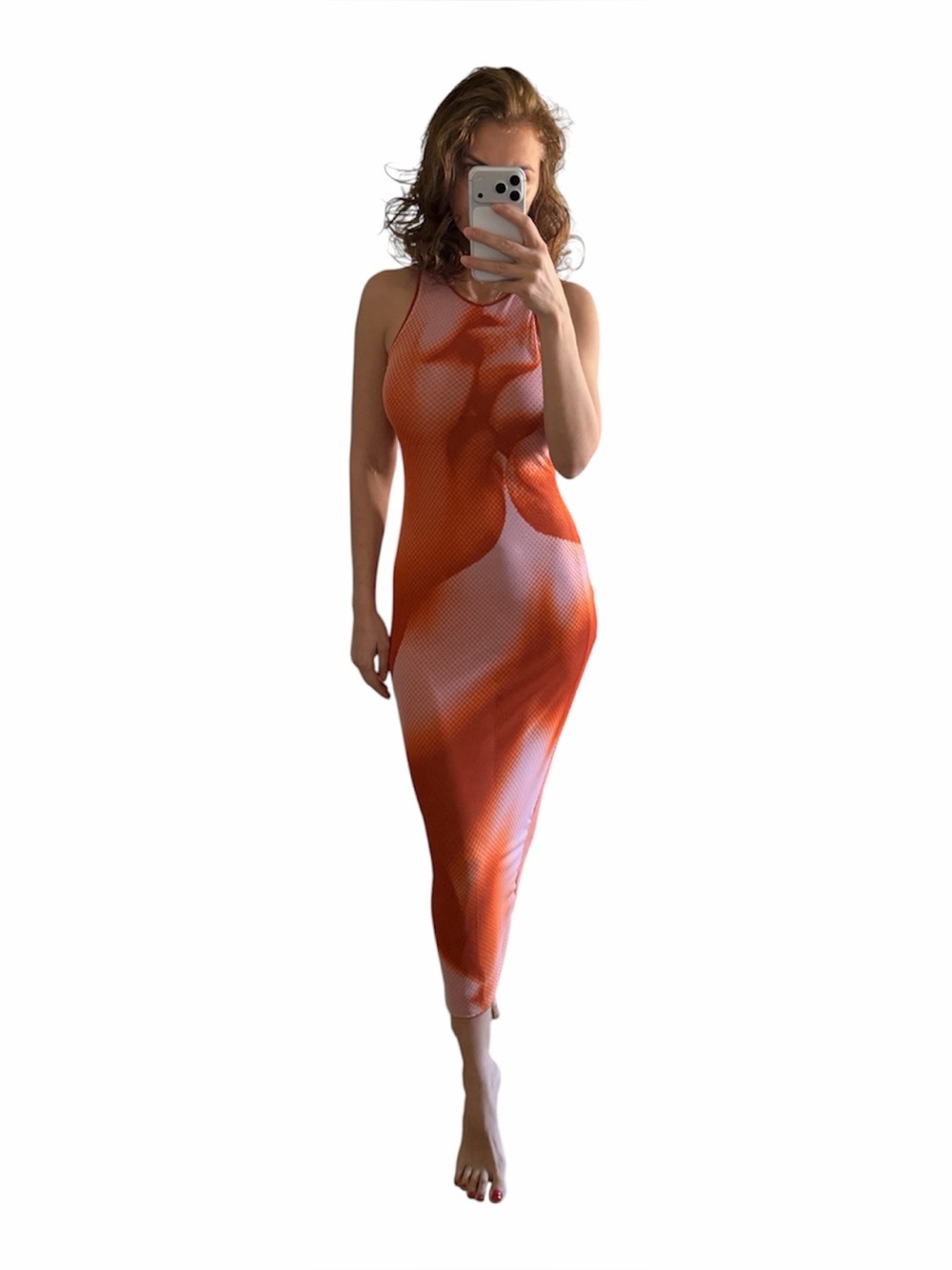 Nwot Zara mesh maxi dress abstract print orange size S